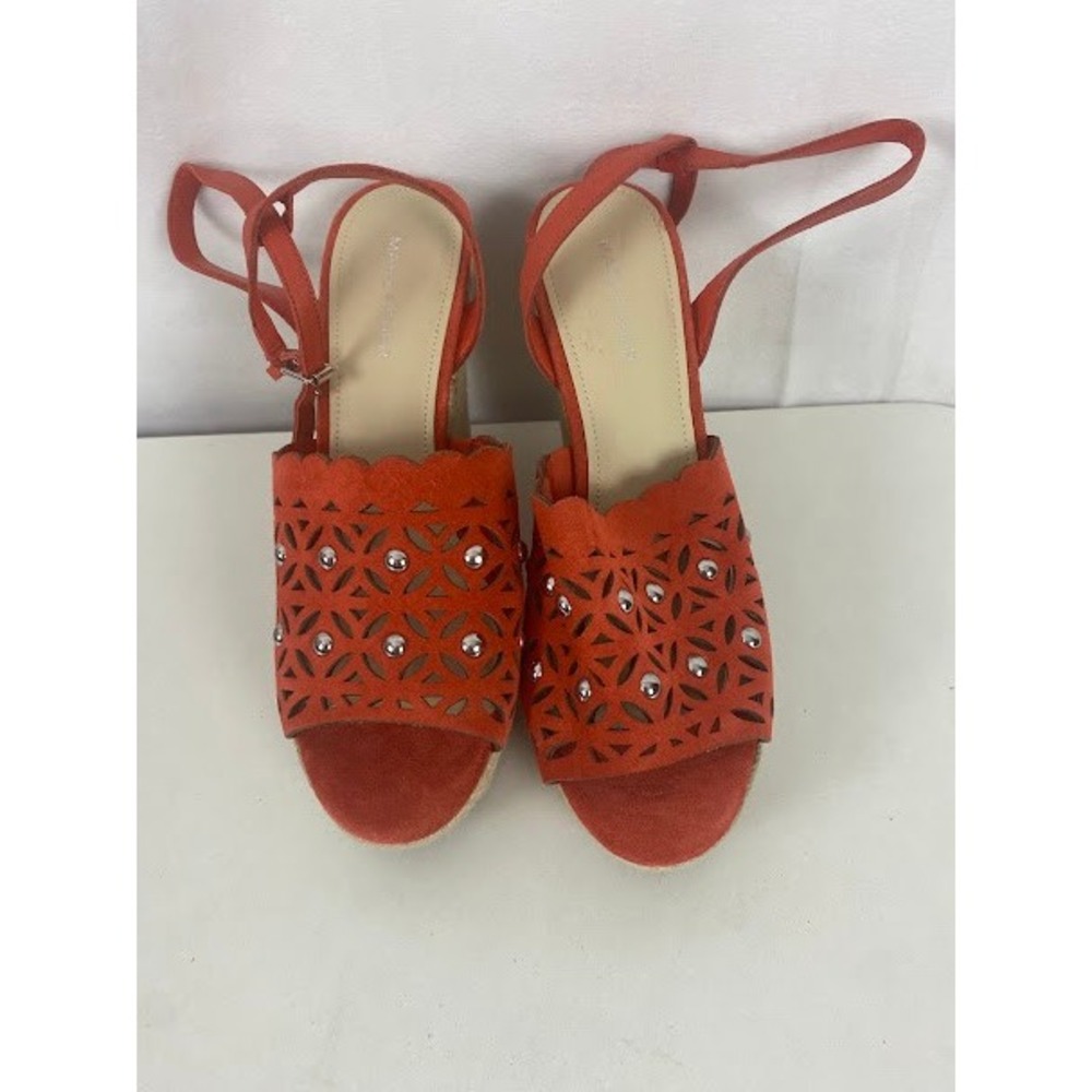 Marc Fisher Red Suede Laser Cut Wedge‎ Espadrille Sandals Women Size 9